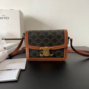 CELINE TEEN TRIOMPHE BAG IN TRIOMPHE CANVAS AND CALFSKIN